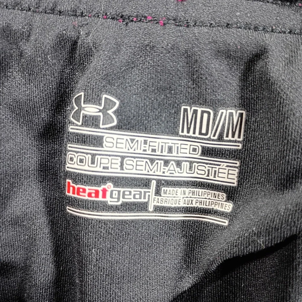 Under Armour Women Fly-By Pink Blue Striped Medium HeatGear Running Shorts